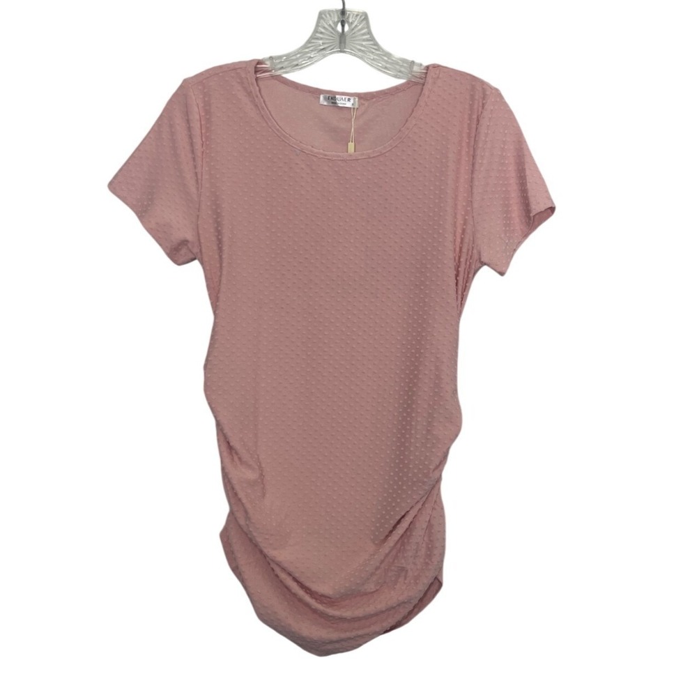 Ekouaer Textured Maternity Shirt Short Sleeve Ruched Small Pink New